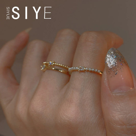 Siyue Feedback! Pearl Stacked Ring Female Niche Design Classy Fashion Personalized Index Finger Ring Suit